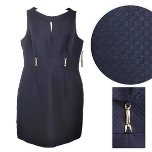 New Tahari Levine Studio Blue Sheath Dress Navy Blue Checker Workwear $128 10P - Picture 1 of 11