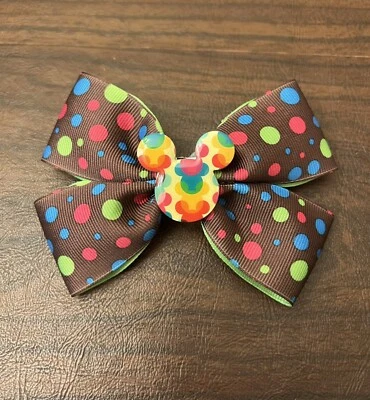 Disney Mickey Mouse Multicolor Lunares Celebración 4.5 Pulgadas Niñas Lazo para el Pelo Foto 1 de 4