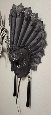 Venetian Carnival Mask  All Black Hand Made in Venice Italy Tagged By Maker - Image 1 of 4