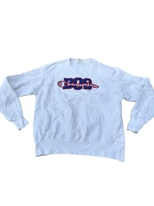 Champion Reverse Weave Crewneck White Embroidered Spellout Men’s Size Medium - Picture 1 of 4