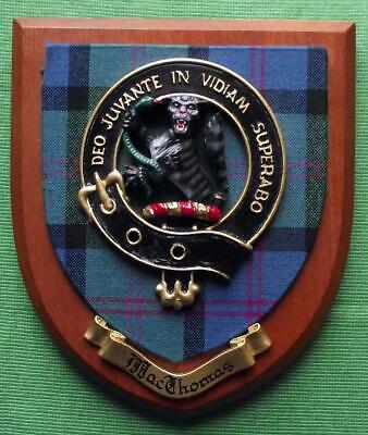 Vintage Old Scottish Carved Oak Clan MacThomas Tartan Plaque Crest Shield X • 52.50£