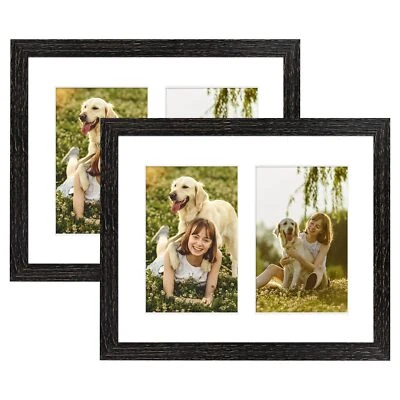 8x10 Black Collage Frame for 2 4x6 Photos Distressed Wood Tempered Glass 2 Pack - Image 1 of 4