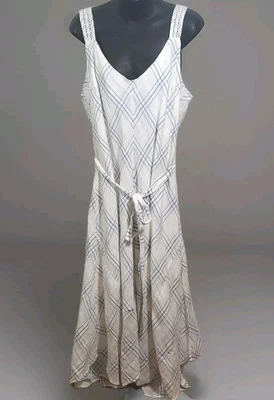 LC Lauren Conrad XXL Blanco Azul Rayas Dobladillo Asimétrico Forrado Algodón Solero  Foto 1 de 4