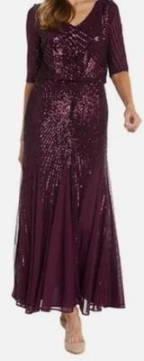 New/Tags R&M Richards Sz 12 Plum #9788 Evening Gown Mother of the Bride or Groom - Image 1 of 4