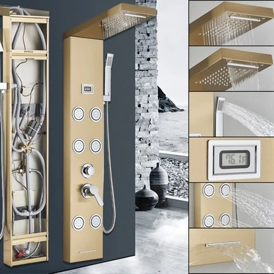 Светодиодная душевая панель из нержавеющей стали для дождя водопада башенная колонная система массажные струи - Изображение 1 из 4