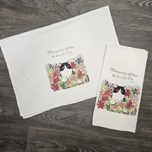 Cat Kitchen Hand Towels Set Of 2 Floral Quote White 25X36 Cottagecore  - Picture 1 of 5