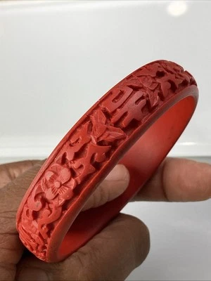 Brazalete Brazalete Asiático Vintage Cinabrio Natural Tallado a Mano 6" Tamaño 2.4" Diámetro Foto 1 de 4