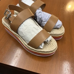 Nine West Wedge Espadrille Leather Sandals Ankle Strap Women’s Size 10M NWOT - Picture 1 of 19