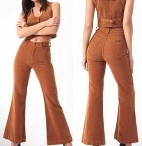 ROLLAS Eastcoast Flare High Rise Jeans Stretch hellbraun Kord Gr. 24 Hippie 70er Neu mit Etikett - Bild 1 von 17