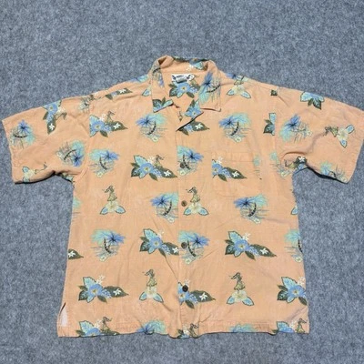 Hawaiian Tropic Shirt Mens Large Orange Short Sleeve Button Up Hula Girl Resort - Image 1 of 4