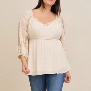 Torrid Beige Peplum Gauze Clip Dot Smocked Back Top 2X NWT 18316651 - Picture 1 of 16