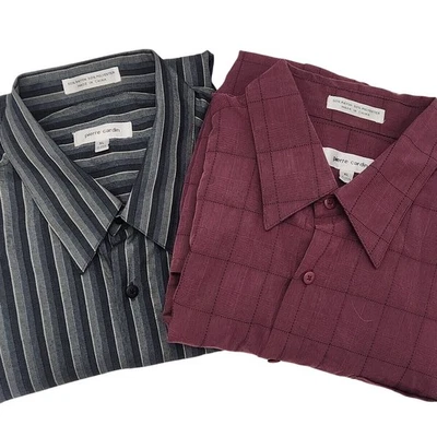 2 рубашки на пуговицах Pierre Cardin из вискозной смеси XL 17-17 1/2 - Изображение 1 из 4