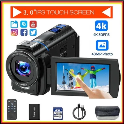 Videokamera 4K 48MP Camcorder 3.0" IPS Touchscreen IR Nachtsicht 16X Digitalzoom - Bild 1 von 4