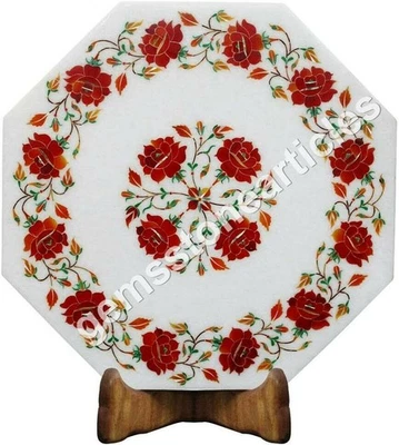 12" Top White Coffee Table Carnelian Pietradura Floral Patio Art Home Décor... - Image 1 of 4