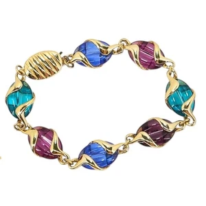 Swarovski Signed Gold Tone Poured Crystal Coffee Bean Bead Bracelet Multicolor - Picture 1 of 3