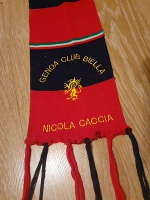 SCIARPA SCARF FOOTBALL CALCIO GENOA. A BANDE CON RICAMO. BIELLA N. CACCIA  - Immagine 1 di 2