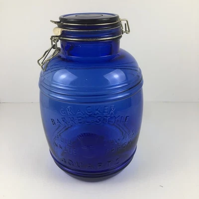 Cobalt Blue *Cracker Barrel Style* Glass Canister Jar 4 Qt Cookies Flour Sugar - Image 1 of 4