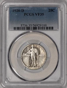 1920-D Standing Liberty Quarter 25c PCGS VF35 - Picture 1 of 3
