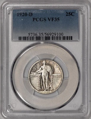 1920-D Standing Liberty Quarter 25c PCGS VF35 - Image 1 of 3