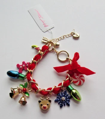 Pulsera BETSY JOHNSON Santa Baby Bow Charm Navidad Vacaciones Nueva con Etiquetas $88 Foto 1 de 2