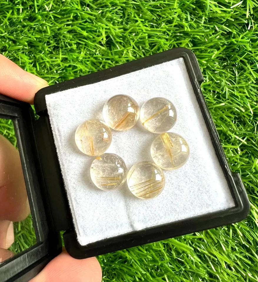 Natural Golden Rutilated Quartz 10MM Round Cabochon 10Pcs Loose Gemstone Lot. - Image 1 of 3