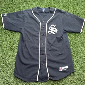 Stussy Baseball Jersey Mens Medium M Black Short Sleeve Streetwear Skate - Picture 1 of 9