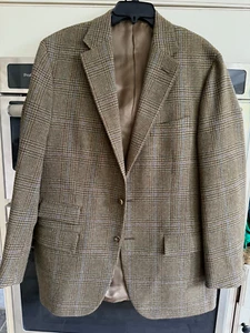 Polo Ralph Lauren Brown Glen Plaid Check Wool Tweed Sport Coat Size 44L - Picture 1 of 8