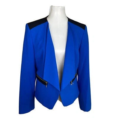 Blazer NINE WEST Sin Cuello Azul Negro Poliéster Viscosa Elastano Forrado Talla 12 Foto 1 de 4