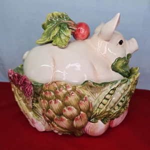 Pig Covered Dish Cookie Candy Jar Fitz and Floyd Classics French Market Tureen - Picture 1 of 19