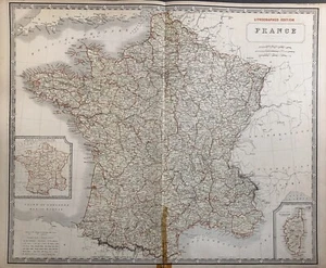 1849 France Original Map, Antique Engraving With Hand Colored Outlines - Picture 1 of 3