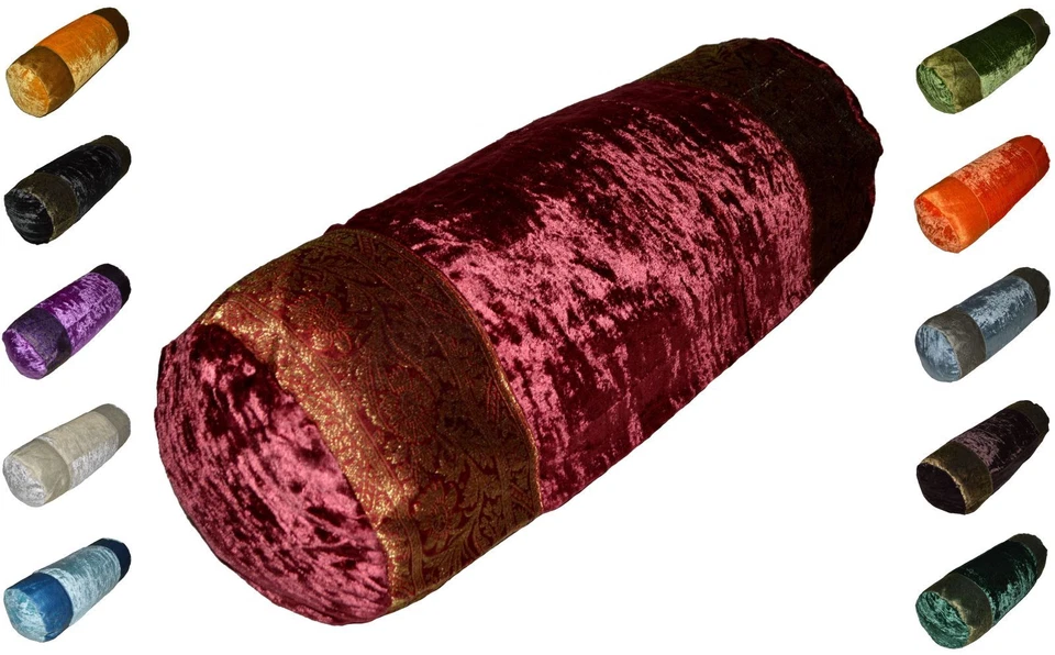 Nackenrolle Kopfkissen Kissenbezug Kissenhülle Samt Brokat Indisch Orientalisch  - Bild 1 von 4