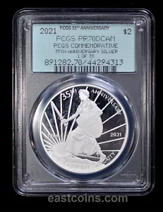 Moneda de plata a prueba 2021 PCGS 35 aniversario 1 oz PCGS PR70 etiqueta retro - 1 de 35 - Imagen 1 de 4