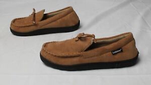 Isotoner Men's Microsuede Whipstitch Moccasin Slippers LV5 Cognac Size US:8-9