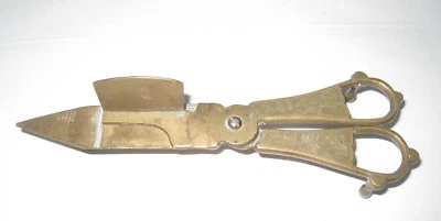 Old Brass Candle Flame Extinguisher & Wick Cutter Trimmer 3 Feet Scissor Design - Image 1 of 4