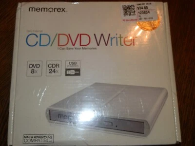 MEMOREX CD/DVD Writer Burner Slim External 8X DVD 24X CDR  USB Powered Sealed - Image 1 of 3