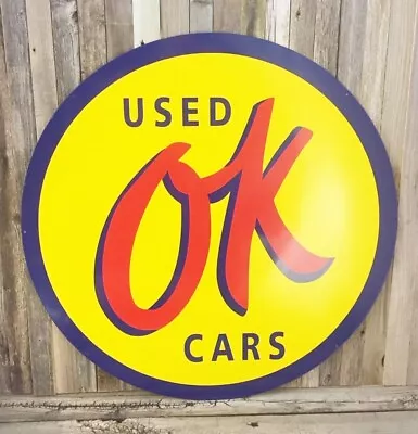 OK Used Cars Chevrolet Chevy Large Round Metal Steel Sign 25.5" Vintage Garage - Image 1 of 2