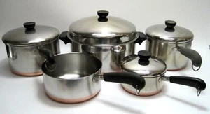Lot 9 Pieces Revere Ware Copper Bottom Pans 6qt 4qt 3qt 2qt 1qt #6 - Picture 1 of 6