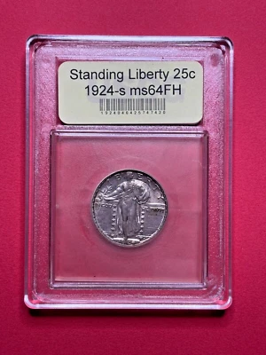 1924 s Standing Liberty Quarter 64 USGC 90% Silver 25c Unc - Image 1 of 4