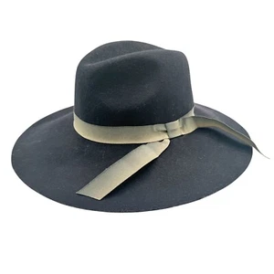 Michael Stars Wool Felt Wide Brim Rancher Hat Black With Ribbon 24” - Picture 1 of 5