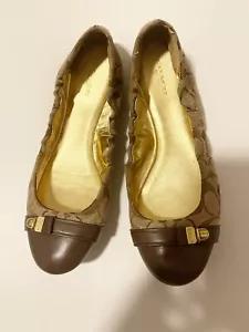 Khaki/Chestnut Brown Logo Delphine Signature C Ballet Flats sz 9 - Picture 1 of 5