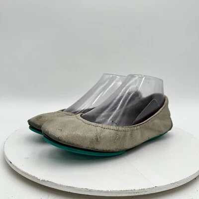 Tieks by Gavriell Mujer Talla 7 Gris Verde Cuero Sin Cordones Cómodos Ballet Pisos Foto 1 de 4