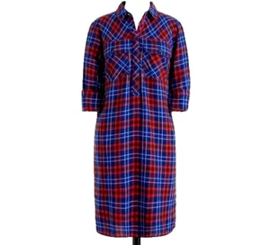 J. Crew Women's Plaid Red Blue Flannel Shirt Dress SZ XS Popover - Picture 1 of 3