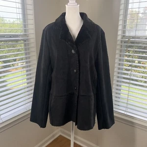 Cappotto donna Jones New York Sport nero ecopelle taglia large cuciture western - Foto 1 di 12