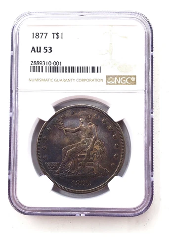 Toned 1877 Trade Silver Dollar S$1 US Coin NGC AU 53 Cover