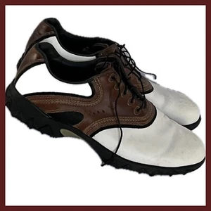 FootJoy Contour Series Golf Shoes Leather, Good spikes BrownWhite Mens Size 11.5 - Picture 1 of 19