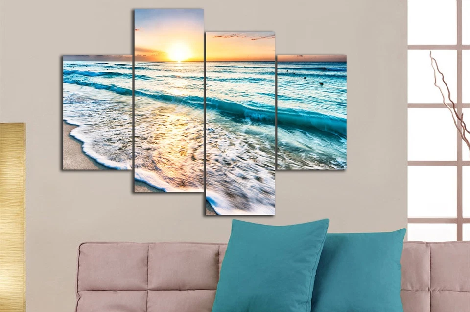 Framed split canvas prints seascape print Sunset beach modern art wall ocean - Image 1 of 3