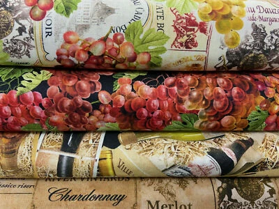 Benartex Cheers to You 100% Cotton Fabric by 1/4 Metre* Wine Bottles Grapes