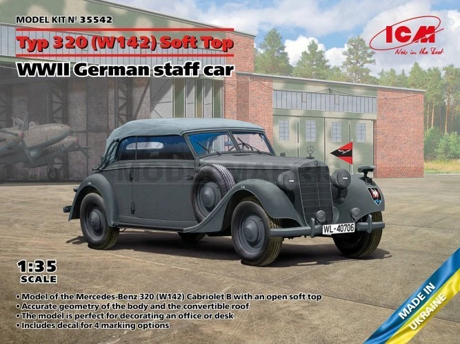 ICM 35542 1/35 Typ 320 (W142) Cabriolet Soft Top, WWII German staff car - Immagine 1 di 1