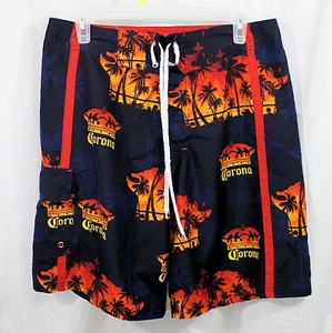 Pantalones cortos de baño extra corona talla 32 azul naranja rojo palmeras corona corona - Imagen 1 de 7