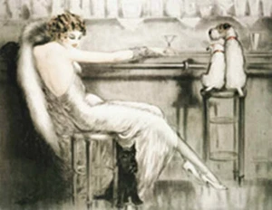PÓSTER ART DECO LOUIS ICART'S LE COCKTAIL MARTINI, DAMA CON PERROS - 16" X 20" - Imagen 1 de 1
